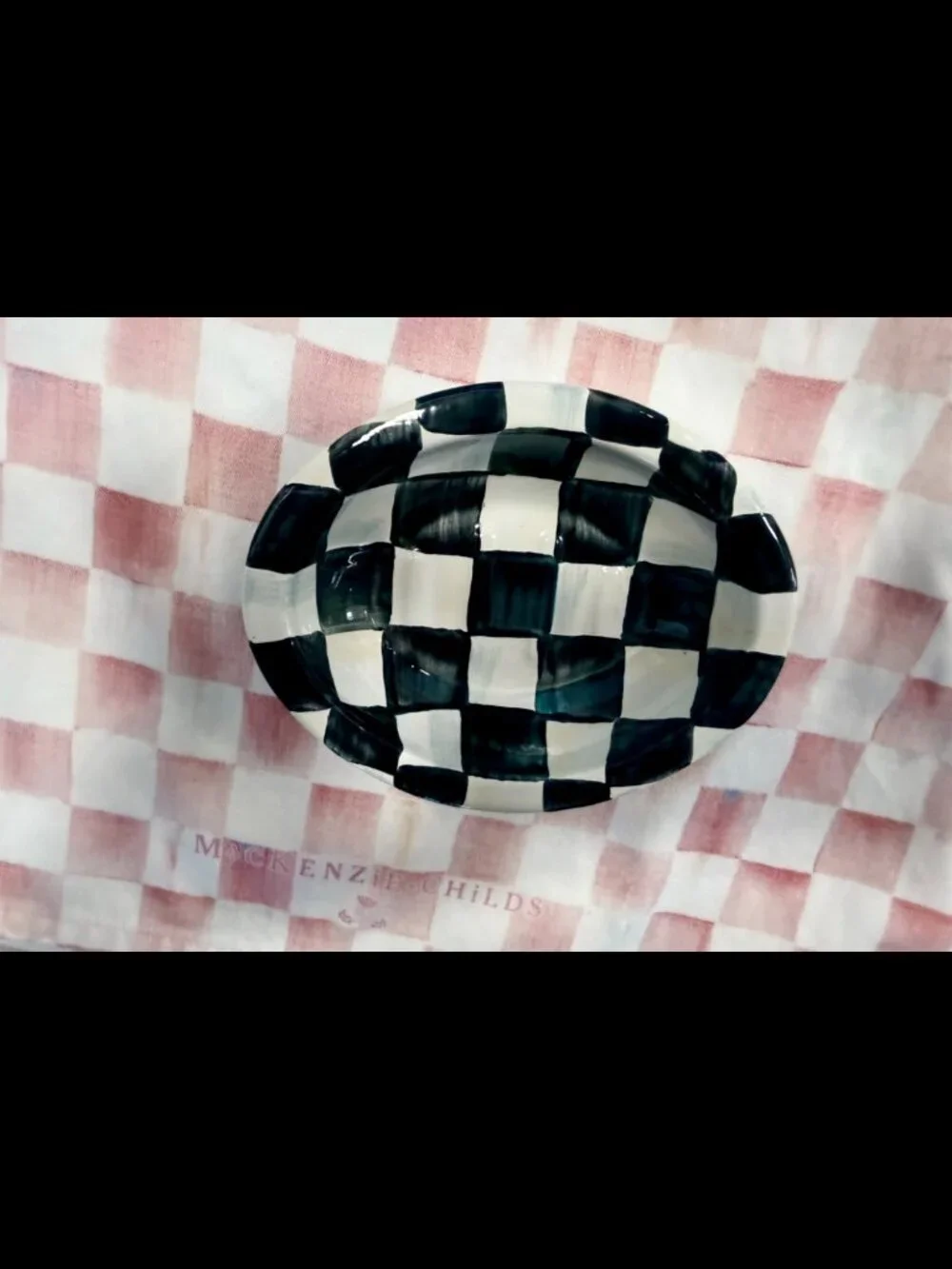 NEW - MacKenzie Childs - Black & White Courtly Check Oval Enamel Soap Dish